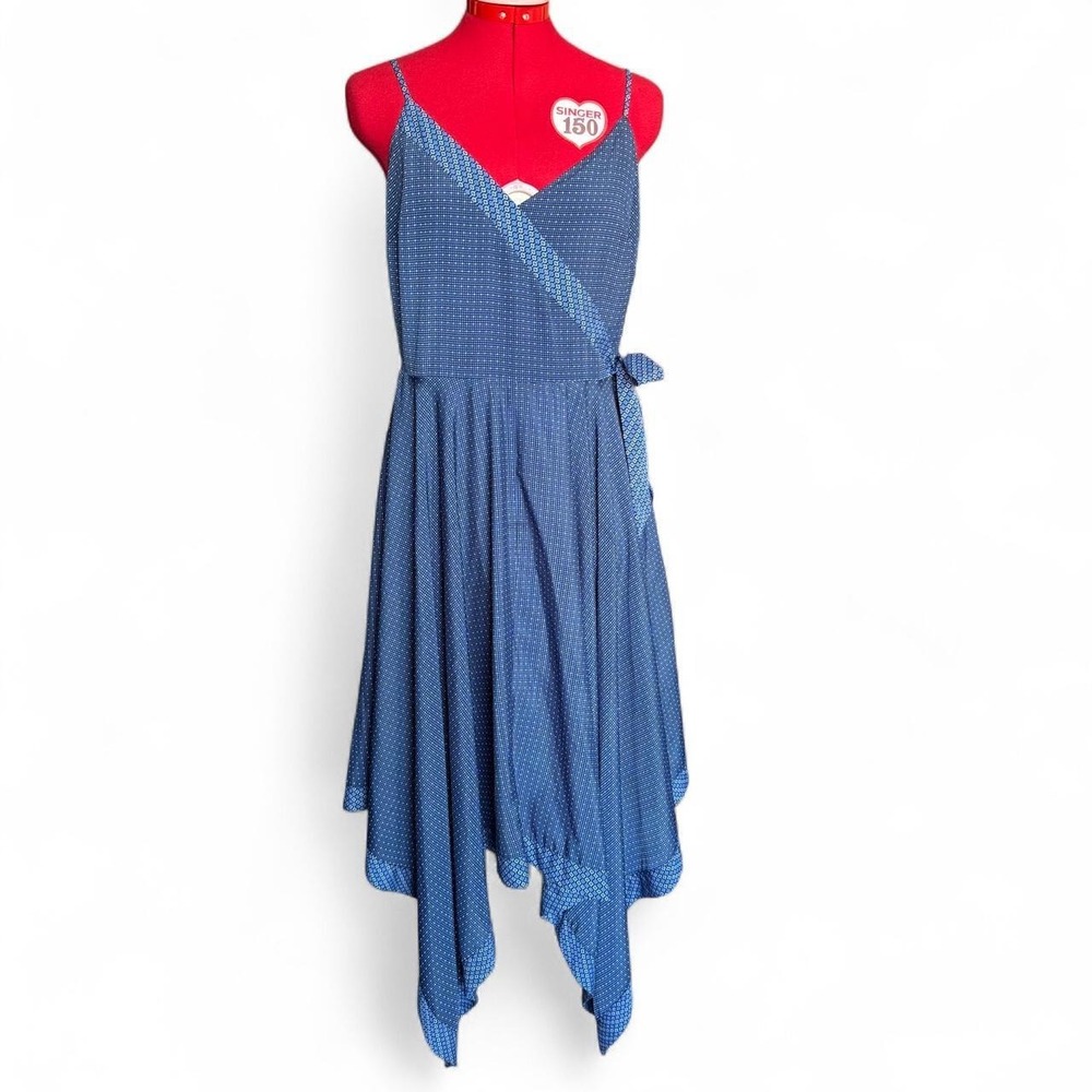 Banana Republic blue midi dress with tie waist detail handkerchief hem size 10